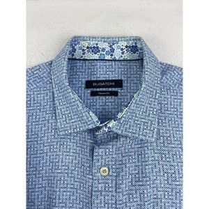 Bugatchi  All Over Print Polka Dot Fit Flip Cuff Men’s Large Blue Classic Fit